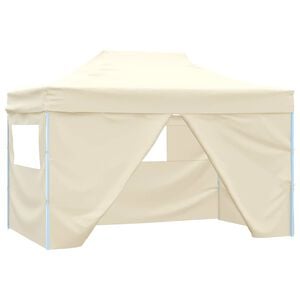 vidaXL foldbart pop-up telt med 4 sidev&aelig;gge 3 x 4,5 m cremehvid
