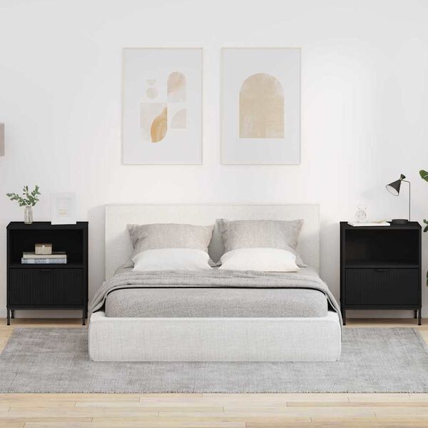 vidaXL Natskab med skuffe 2 pcs Sort 49 x 36 x 61 cm Konstrueret tr&aelig;