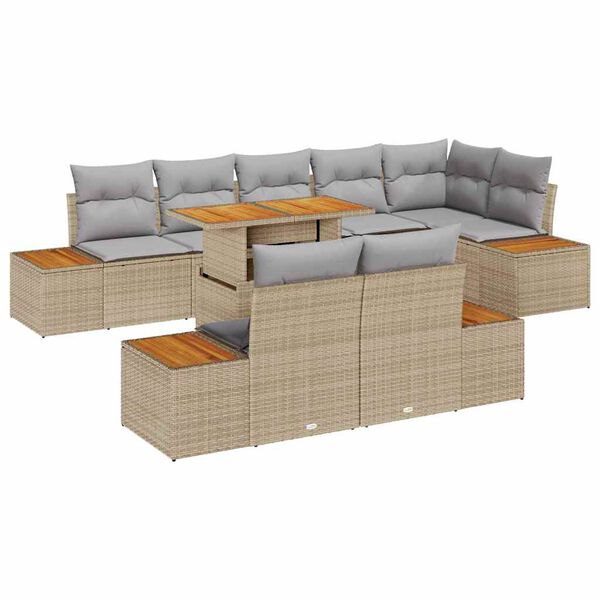 vidaXL Havesofa S&aelig;t med opbevaring 9 pcs Beige Poly rattan