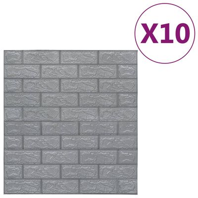 vidaXL 3D vægklistermærker med mursten selvklæbende 10 stk. grå