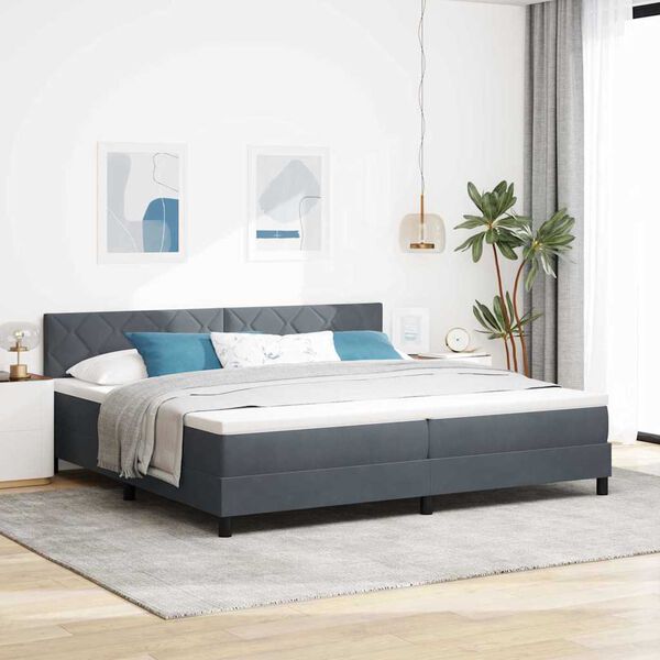 vidaXL LED Box Spring Bed med madras M&oslash;rkegr&aring; 200 x 200 cm Fl&oslash;jl