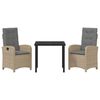vidaXL Have Spisebordss&aelig;t med pude 3 pcs Beige polyrattan