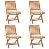 vidaXL foldbare havestole 4 stk. med hynder massivt teaktræ