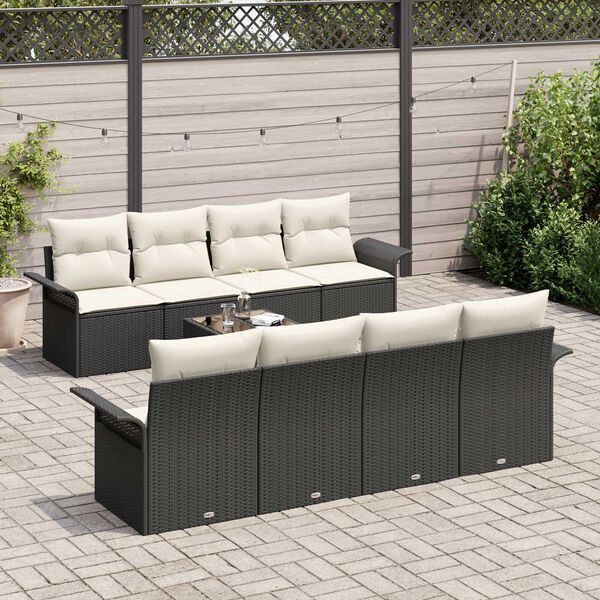 vidaXL Havesofa Sæt 9 pcs Sort Poly rattan