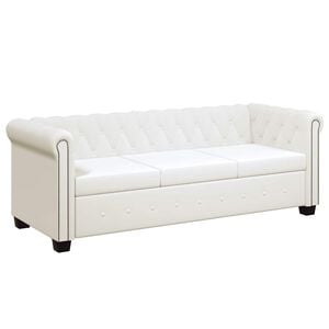 vidaXL 3-personers Chesterfield sofa kunstl&aelig;der hvid