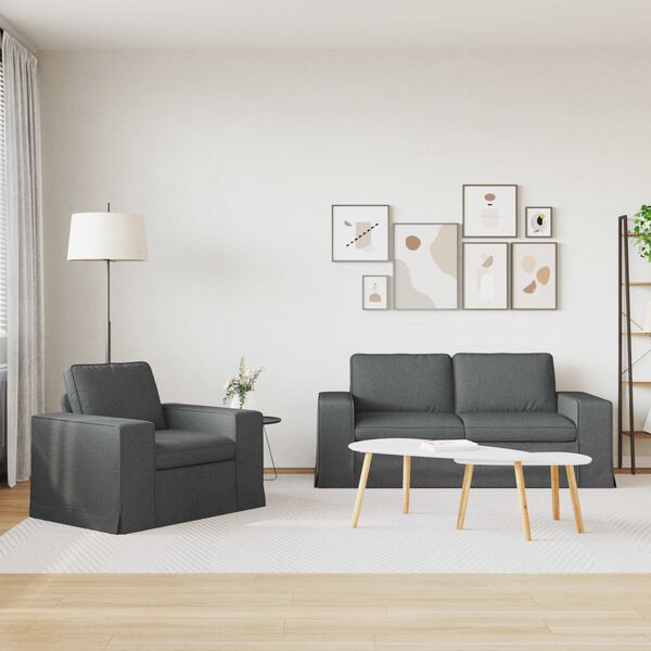 vidaXL Sofa S&aelig;t 2 pcs M&oslash;rkegr&aring; 182 x 80 x 82 cm Stof