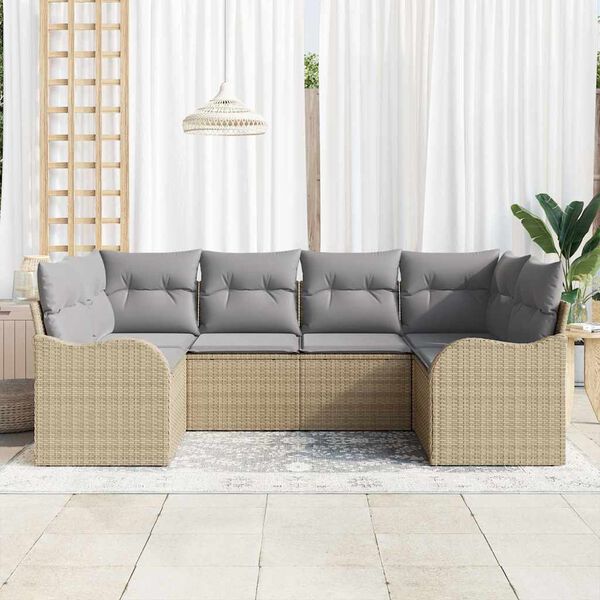 vidaXL Havesofa S&aelig;t med pude 6 pcs beige og lysegr&aring; Poly rattan