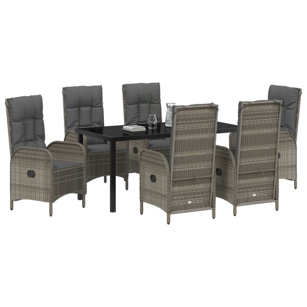 vidaXL Have Spisebordss&aelig;t med pude 7 pcs Gr&aring; polyrattan