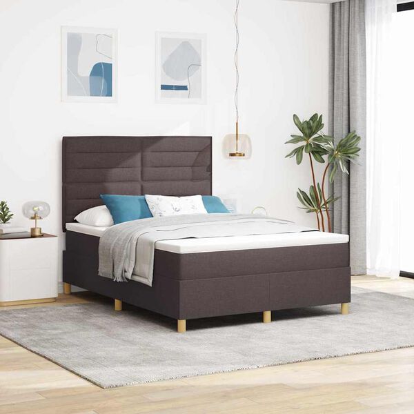 vidaXL LED Box Spring Bed med madras M&oslash;rk Brun 140 x 200 cm Stof