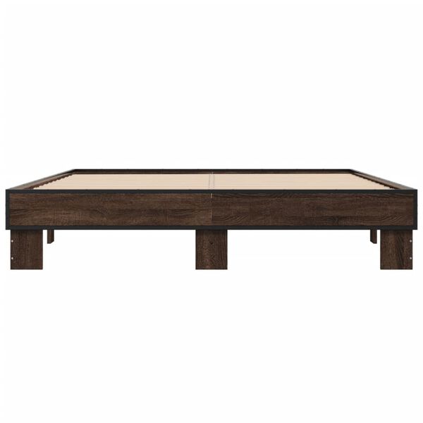 vidaXL sengestel 150x200 cm konstrueret tr&aelig; og metal brun egetr&aelig;