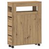vidaXL smalt badeværelsesskab med hjul konstrueret træ egetræsfarve