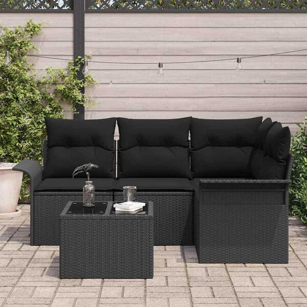 vidaXL Havesofa S&aelig;t med opbevaring 5 pcs Sort polyrattan