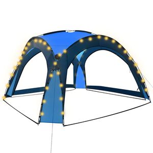 vidaXL festtelt med LED og 4 sidev&aelig;gge 3,6x3,6x2,3 m bl&aring;