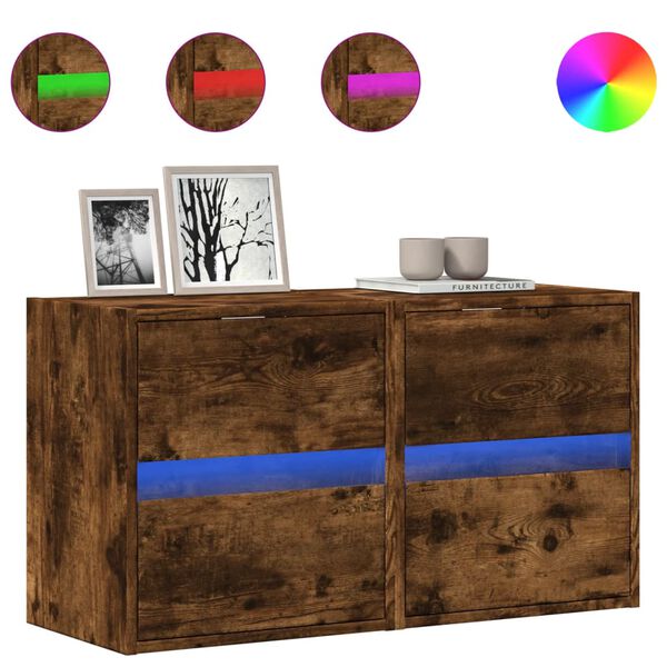 vidaXL v&aelig;gh&aelig;ngte tv-borde 2 stk. med LED-lys 41x31x45 cm r&oslash;get eg