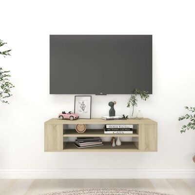 vidaXL væghængt tv-bord 100x30x26,5 cm konstrueret træ sonoma-eg