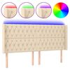 vidaXL sengegavl med LED-lys 183x16x118/128 cm stof cremefarvet