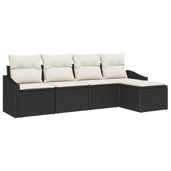 vidaXL Sofa S&aelig;t med pude 5 pcs Sort polyrattan