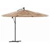 vidaXL haveparasol med LED-lys og st&aring;lstang 290x290x238 cm brun