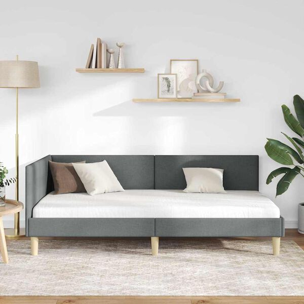 vidaXL Hj&oslash;rnesengramme M&oslash;rkegr&aring; 90 cm x 190 cm Stof og krydsfiner