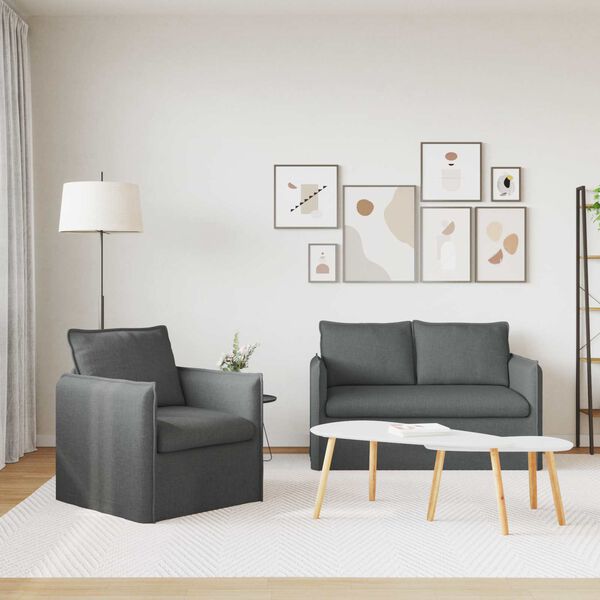 vidaXL Sofa S&aelig;t 2 pcs M&oslash;rkegr&aring; 136 x 82 x 85 cm Stof