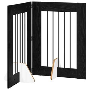 vidaXL Sammenklappelig hundegitter med stativer 2 pcs Sort eg 120,5 cm