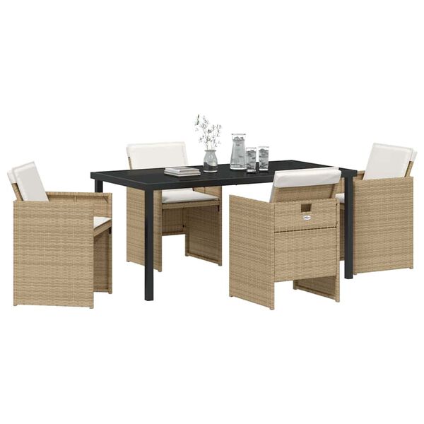 vidaXL Have Spisebordss&aelig;t med pude 5 pcs Beige polyrattan