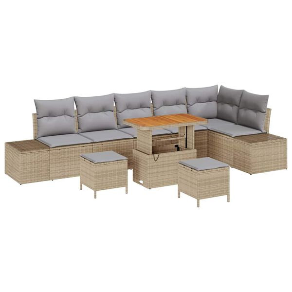 vidaXL Havesofa S&aelig;t med pude med opbevaring 9 pcs Beige Poly rattan