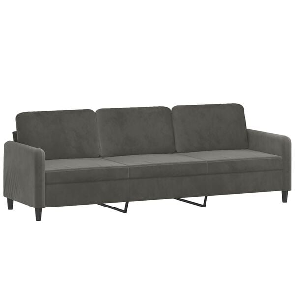 vidaXL 3-personers sofa med fodskammel 210 cm velour M&oslash;rkegr&aring;