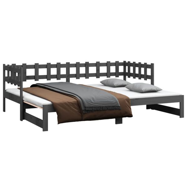 vidaXL daybed med udtr&aelig;k 2x(90x190) cm massivt fyrretr&aelig; gr&aring;