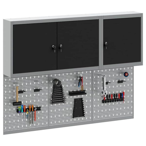 vidaXL V&aelig;rkt&oslash;jsskabss&aelig;t med hylde 5 pcs Sort Pulverlakeret st&aring;l