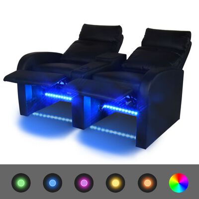vidaXL 2-personers lænestol med LED-lys kunstlæder sort