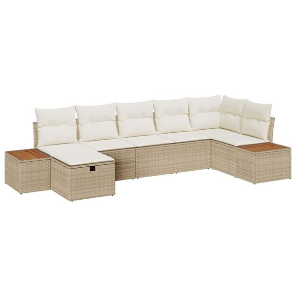 vidaXL Havesofa S&aelig;t med pude 7 pcs Beige Poly rattan