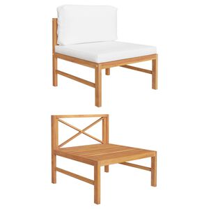 vidaXL midterdel til sofa med cremefarvede hynder massivt teaktr&aelig;