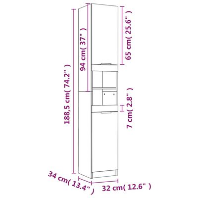 vidaXL badeværelsesskab 32x34x188,5 cm konstrueret træ betongrå
