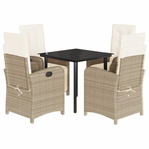 vidaXL spisebordss&aelig;t til haven 5 dele med hynder polyrattan beige