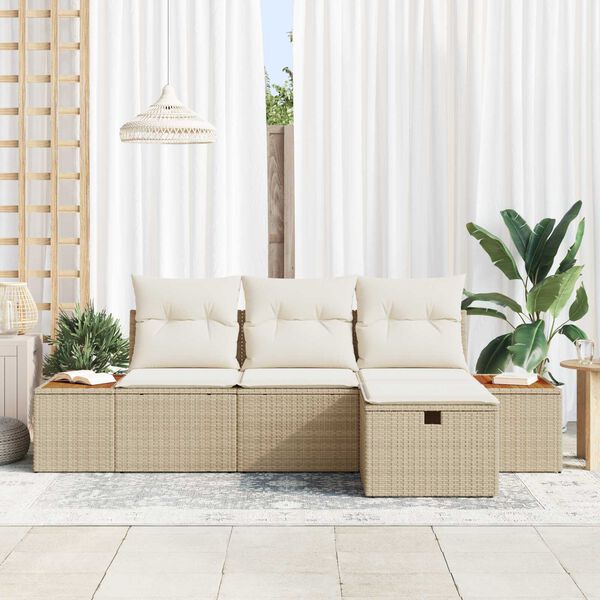 vidaXL Havesofa S&aelig;t med pude med opbevaring 4 pcs Beige polyrattan