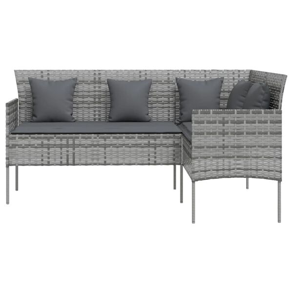 vidaXL L-formet sofa med hynder polyrattan grå