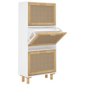 vidaXL skoskab 52x25x115 cm konstrueret tr&aelig; og naturlig rattan hvid