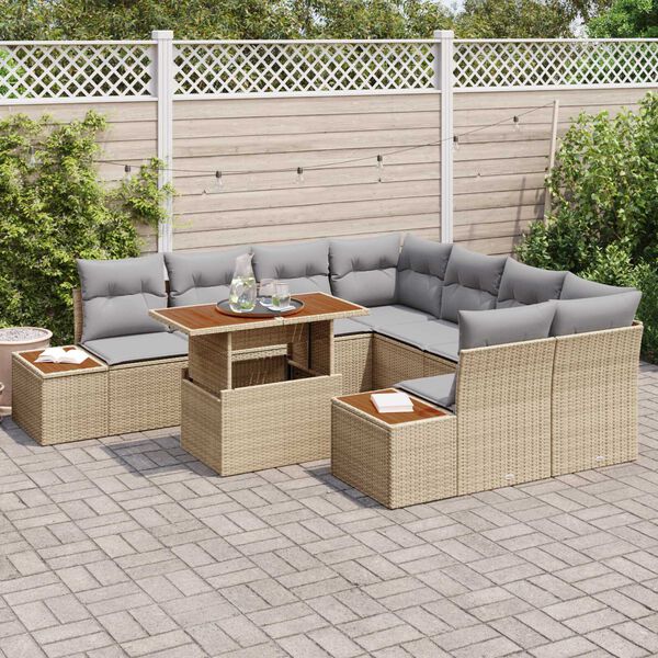vidaXL Havesofa S&aelig;t med opbevaring 9 pcs Beige Poly rattan
