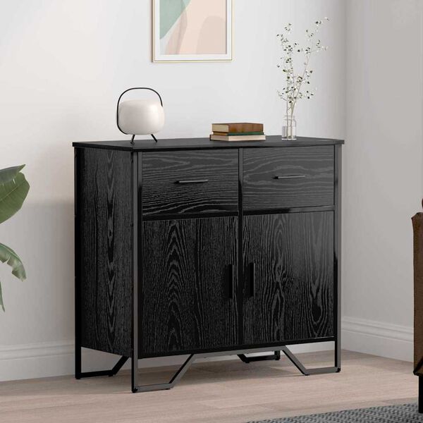 vidaXL Sideboard med skuffe Sort eg 79,5 x 35,5 x 74,5 cm