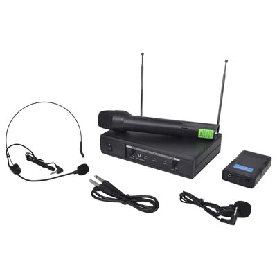 vidaXL modtager med 1 trådløs mikrofon og 1 trådløst headset VHF
