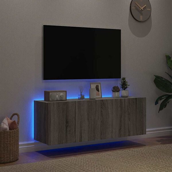 vidaXL v&aelig;gh&aelig;ngte tv-borde 2 stk. med LED-lys 60x35x41 cm gr&aring; sonoma-eg