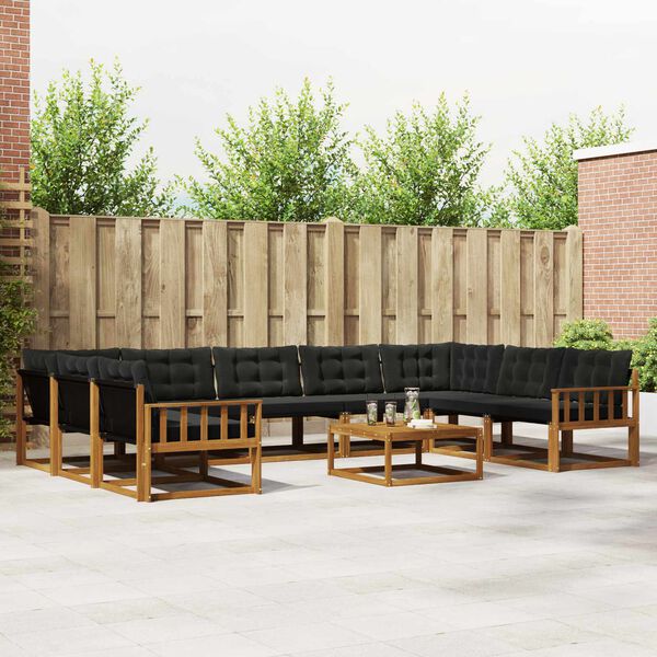 vidaXL Udend&oslash;rs sofagruppe med pude 10 pcs Naturlig og sort