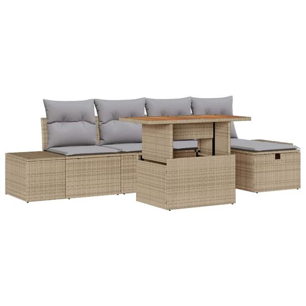 vidaXL Havesofa S&aelig;t med pude med opbevaring 6 pcs Beige polyrattan