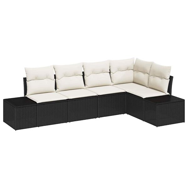 vidaXL Havesofa Sæt 5 pcs Sort polyrattan