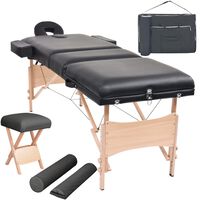 vidaXL foldbart massagebord med skammel 3 zoner 10 cm tyk sort