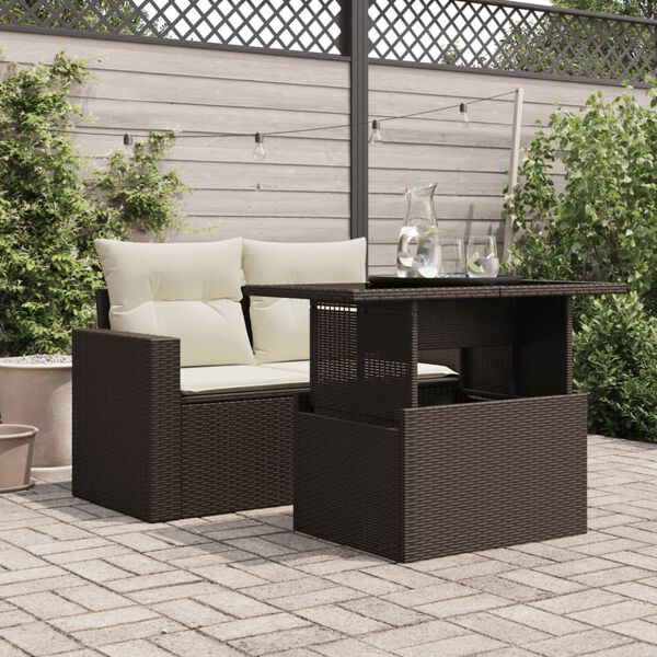 vidaXL havebord med glastop 100x55x73 cm polyrattan brun