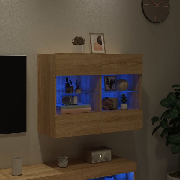 vidaXL v&aelig;gh&aelig;ngt tv-bord med LED-lys 78,5x30x60,5 cm sonoma-eg