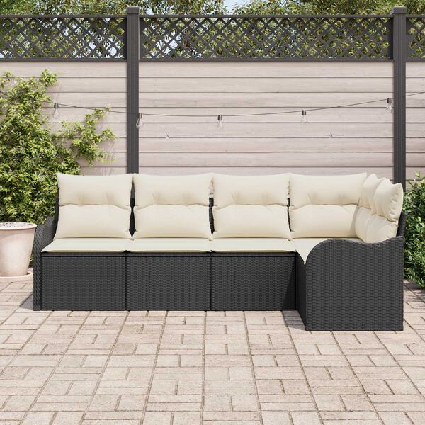 vidaXL Havesofa S&aelig;t med opbevaring 5 pcs Sort polyrattan