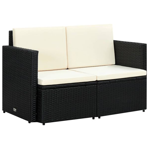 vidaXL 2-personers havesofa med hynder sort polyrattan